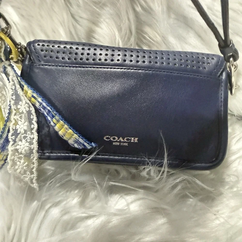 Coach Legacy Penny Navy Blue Perforated Leather Crossbody Bag Purse
